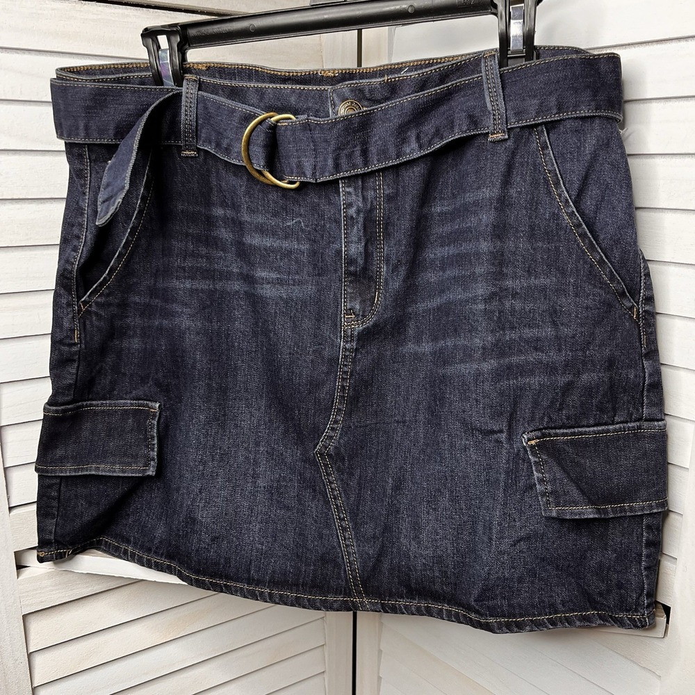 Mudd FLX Stretch Denim Jean Skirt Junior‎ Sz 17 Faux Cargo Belted Pockets NWOT